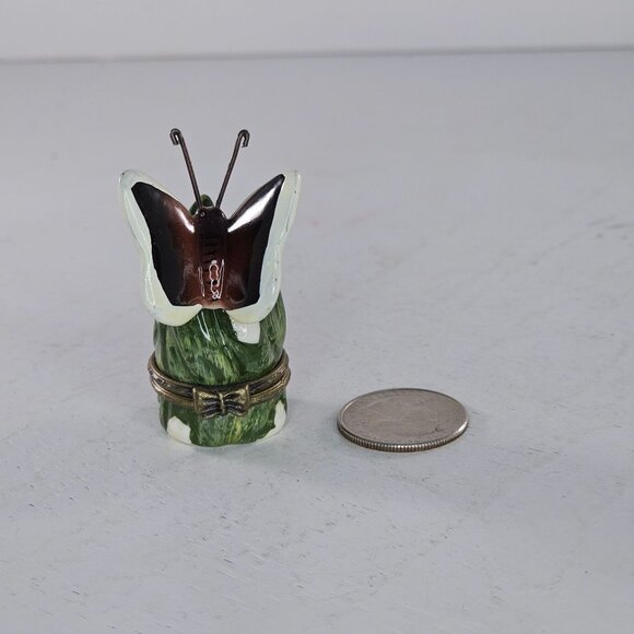 Butterfly Keepsake Hinged Trinket Box Brown Green White - Picture 7 of 8